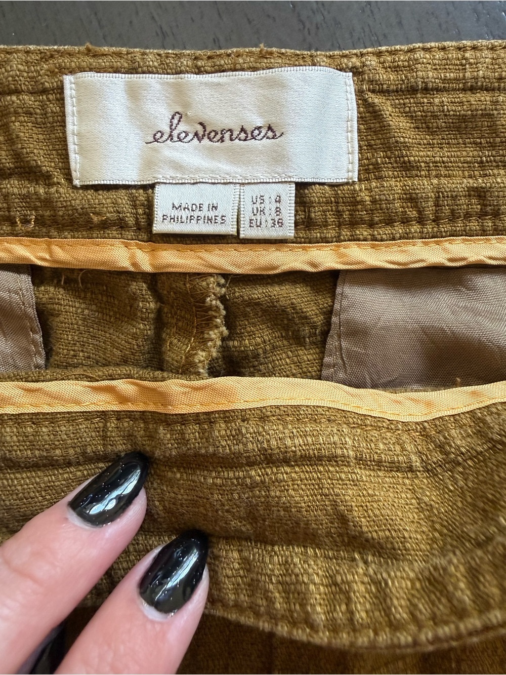Elevenses Anthropologie Mustard Slub Shorts Cottagecore Earthy Goblincore 4 - Picture 4 of 6